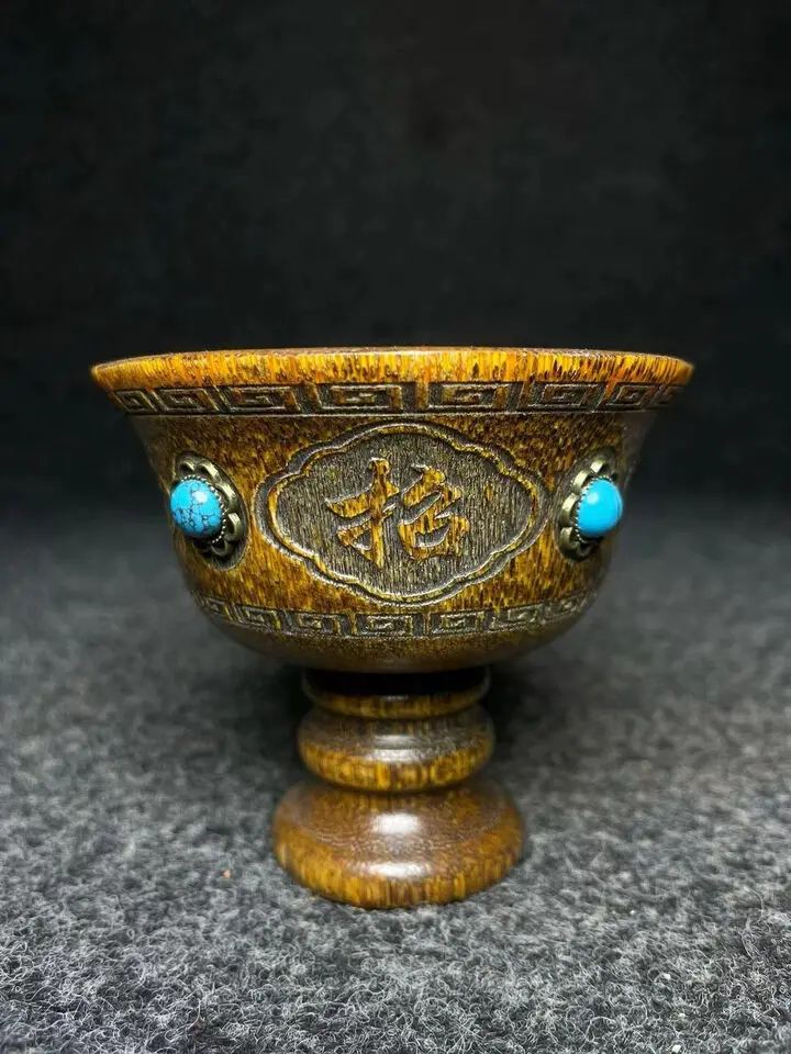 

Collection Natural Horn Cup Inlaid with Turquoise Collectible Ancient