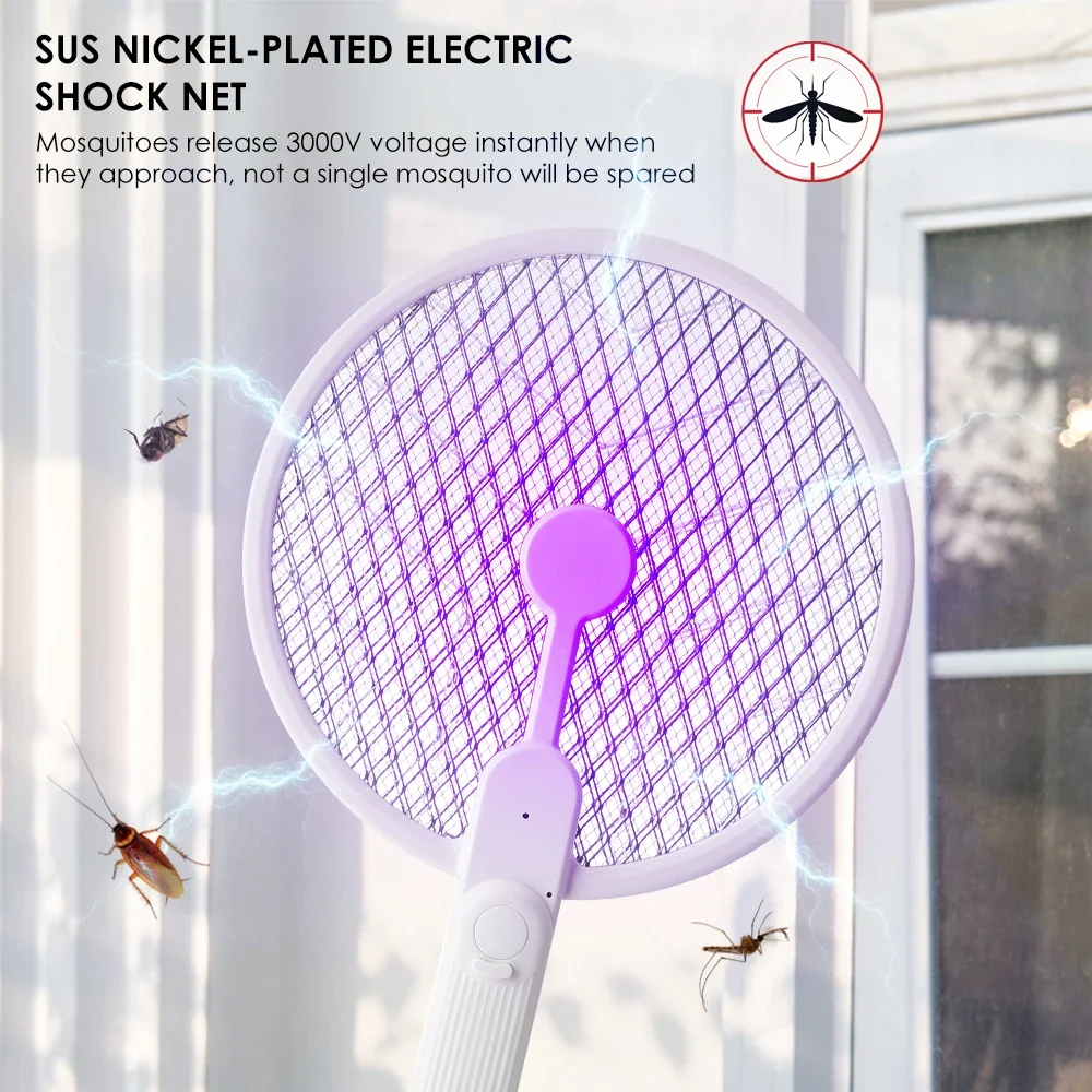 Foldable Electric Fly Swatter USB Rechargeable Bug Zapper Neck fans rechargable