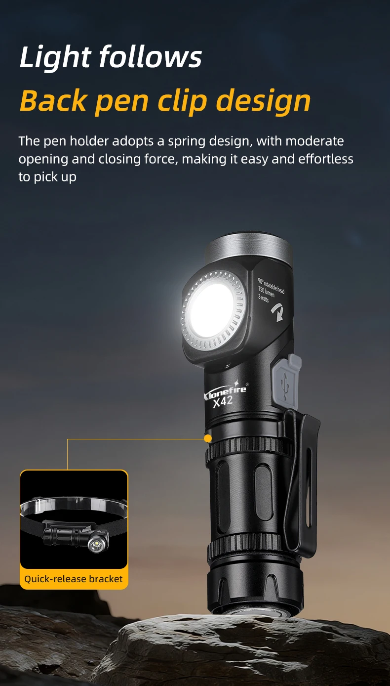 2-in-1 LED-Taschenlampe 90 ° Drehbare Stirnlampe Superhelle Campinglampe für Outdoor-Arbeit Wandern Notfall-Kopflampe mit Magnet – Detail 8
