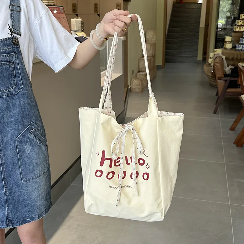 

Casual Floral Letter Women Double-sided Shoulder Bags Large Capacity Commuter Ladies Bucket Tote Versatile Student Girl Handbags