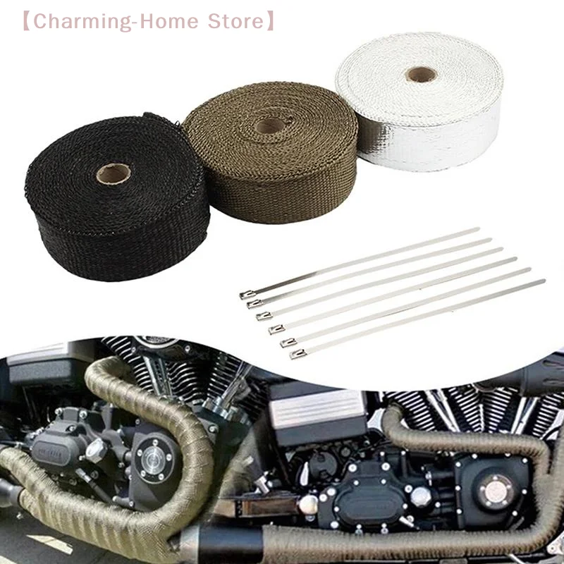 【M】5/10/15M Roll Fiberglass Heat Shield Motorcycle Exhaust Thermal Tape Header Pipe Heat Wrap Tape Thermal Protection Ties Cloth