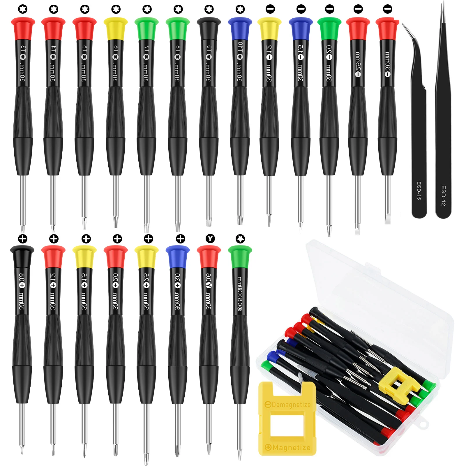 25Pcs Mini Magnetic Screwdriver Set Non-slip Micro Screwdriver Metric Pentagonal Torx Flat Cross Y-shaped Head Screwdriver