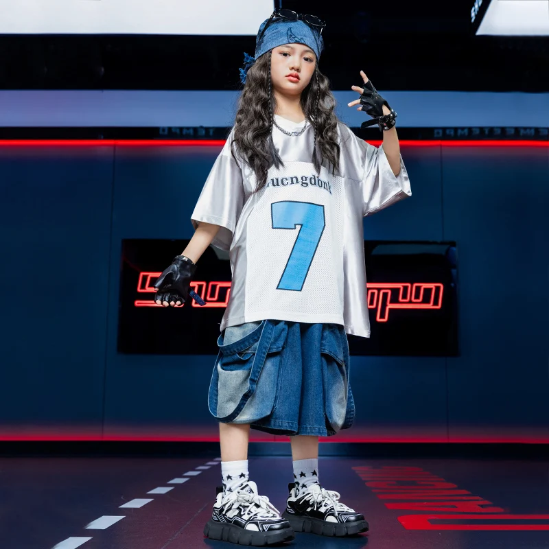 I bambini mostrano costumi Ragazzi Hip Hop Numeri T-shirt Ballo di strada Pantaloni larghi lucidi Ragazze Cool Streetwear Bambini Set di vestiti jazz
