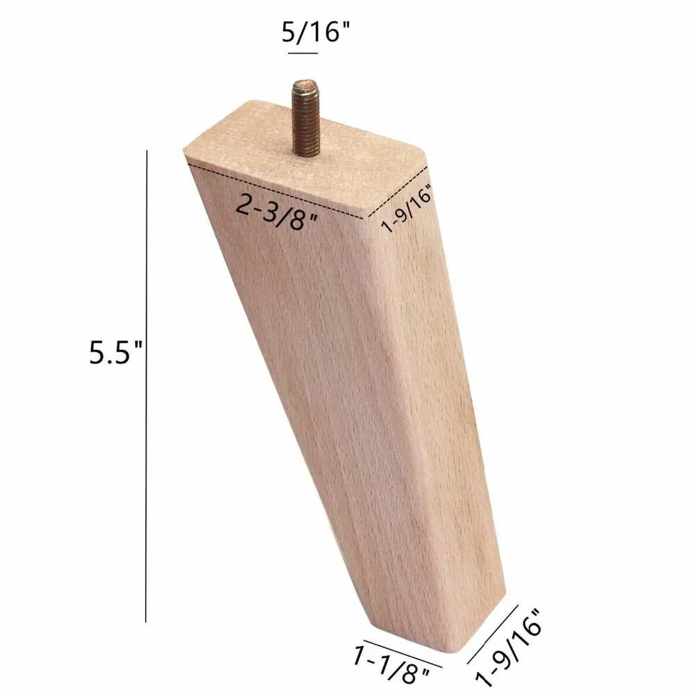 Pieds de Meuble Coniques en Bois de Hêtre Massif, Idéal pour Canapé, Banc, Placard, Armoire, Commode, Fauteuil, 14cm, 4 Pièces