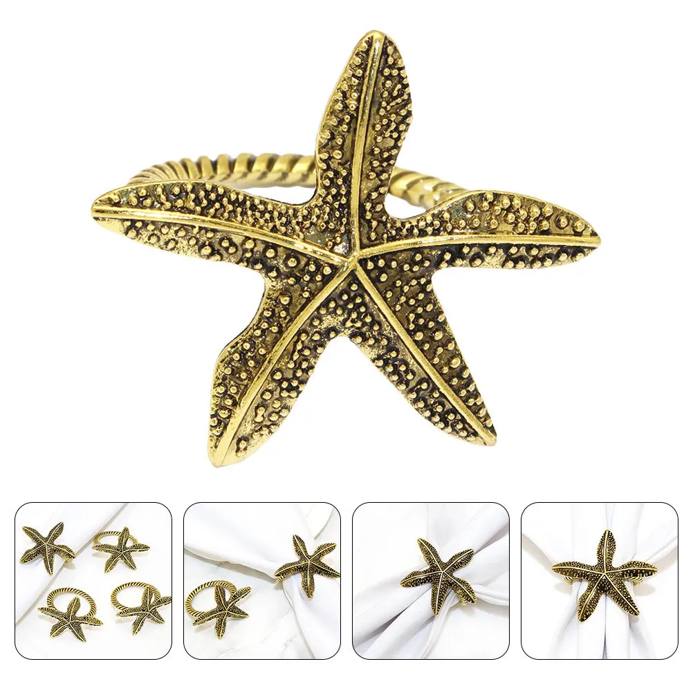 

6Pcs Napkin Rings Set Coastal Ocean Theme Vintage Sea Star Alloy Dining Table Holiday Wedding Decoration Napkin Rings