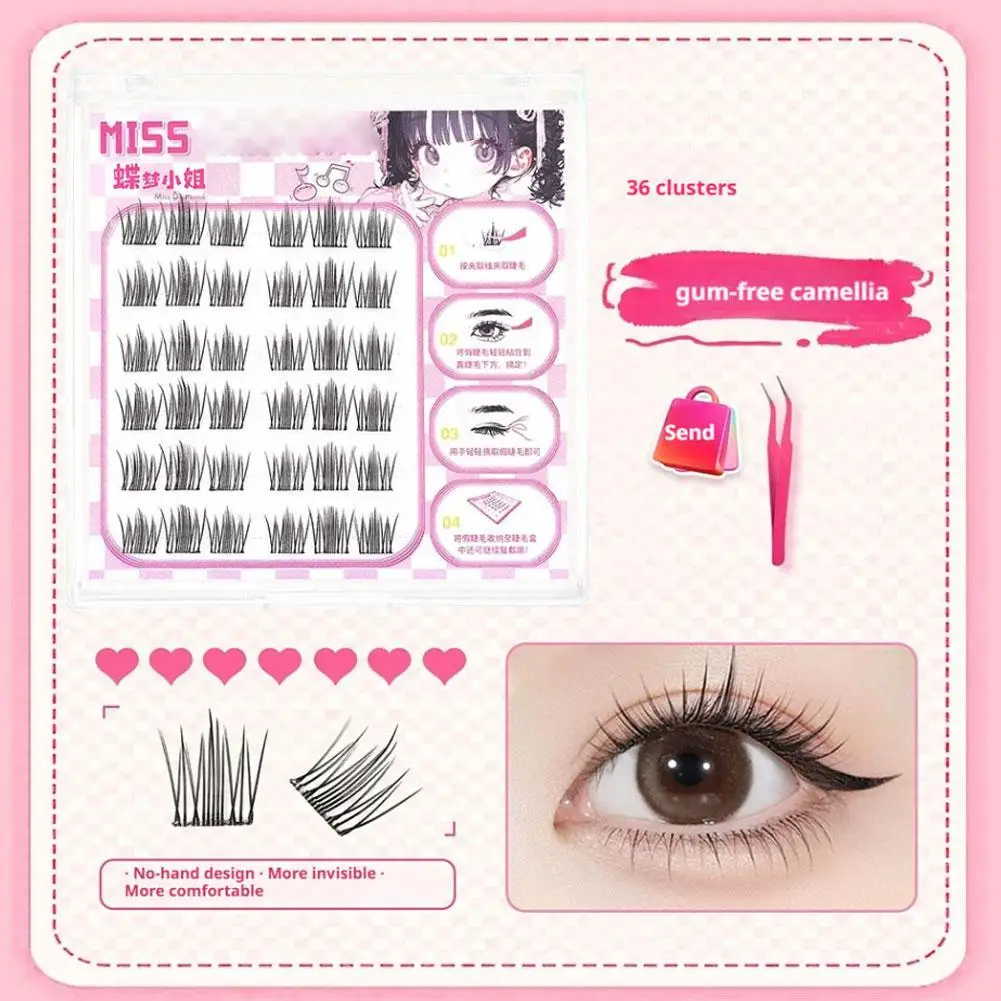 6 Rows Camellia Glue-free Large-capacity False Eyelashes, Natural Upper And Lower Eyelashes, Daily Makeup False Eyelashes