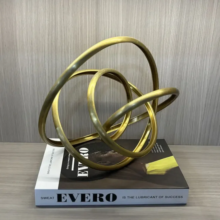 Metal Art Abstract Wound Rope Knot Ornaments Metal Handicrafts Hollowed-out Gold Ring Metal Figurine Home Decoration Accessories