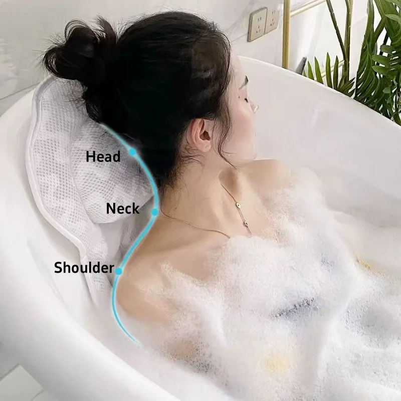 4D SPA Pillow 6 Suction Cup Bathtub Massage Pillow Bathing Neck Back Support Headrest Bathroom Non-Slip Cushion