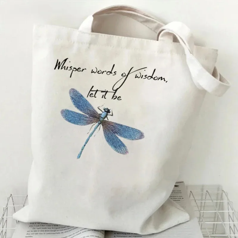 Insect Dragonfly Creative Tote Bag Canvas Handbag Women's Shopping Bag Student Shoulder Bag Cartoon Handbag Gift