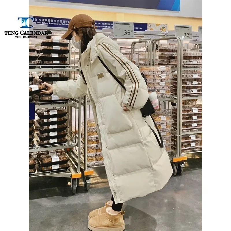 Winter Cotton Jacket, College Style Korean Style Medium To Long Knee Length Thick Hooded Cotton Jacket, 2024 Women's New Style