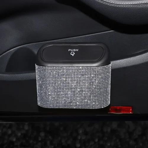 Imagen 2 del producto Cubo de basura de cristal de diamante para coche, caja de almacenamiento colgante para basura de vehículo, tipo prensado, accesorios ostentosos para automóvil