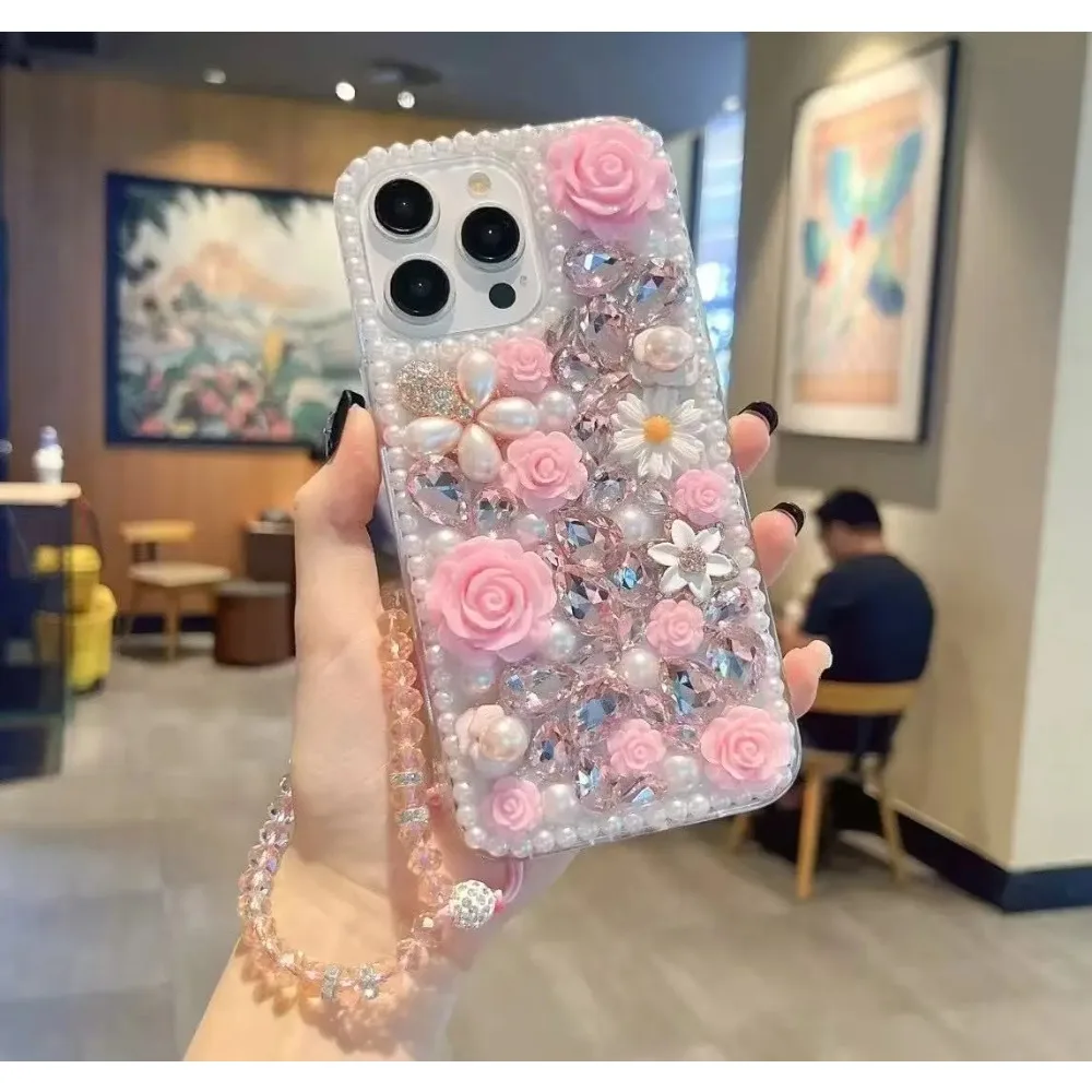 Modische Transparente 3D Diamant-Rosenblumen Handyhülle für Samsung Galaxy S25 S26 Ultra S24 FE S23 Plus S22 S21 S20 Durchsichtige Abdeckung – Detail 1