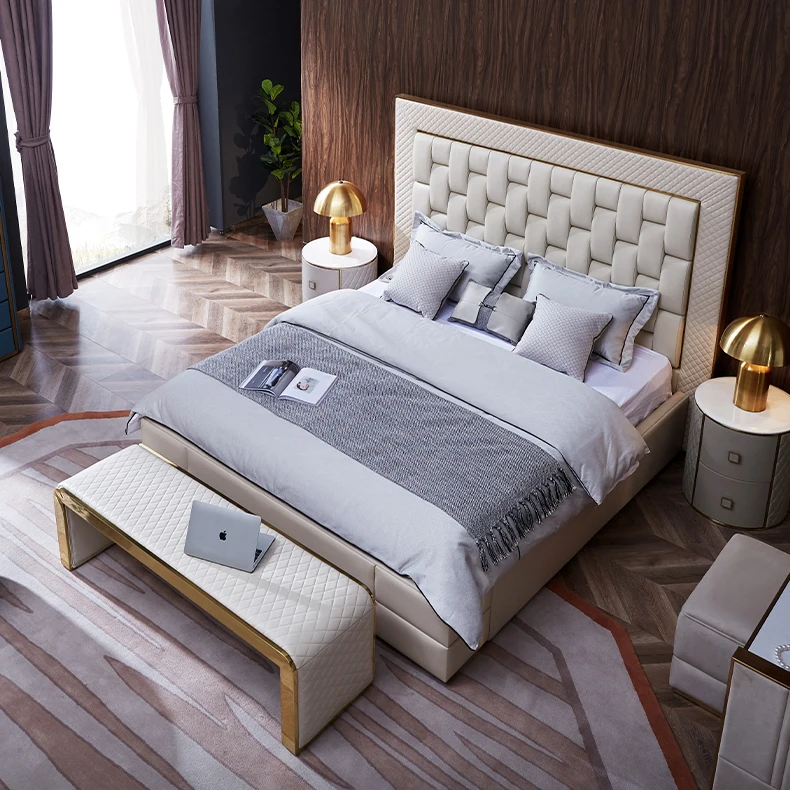 

Modern Style Hotel Home Furniture Real Leather King Queen Double Single size Leather bed