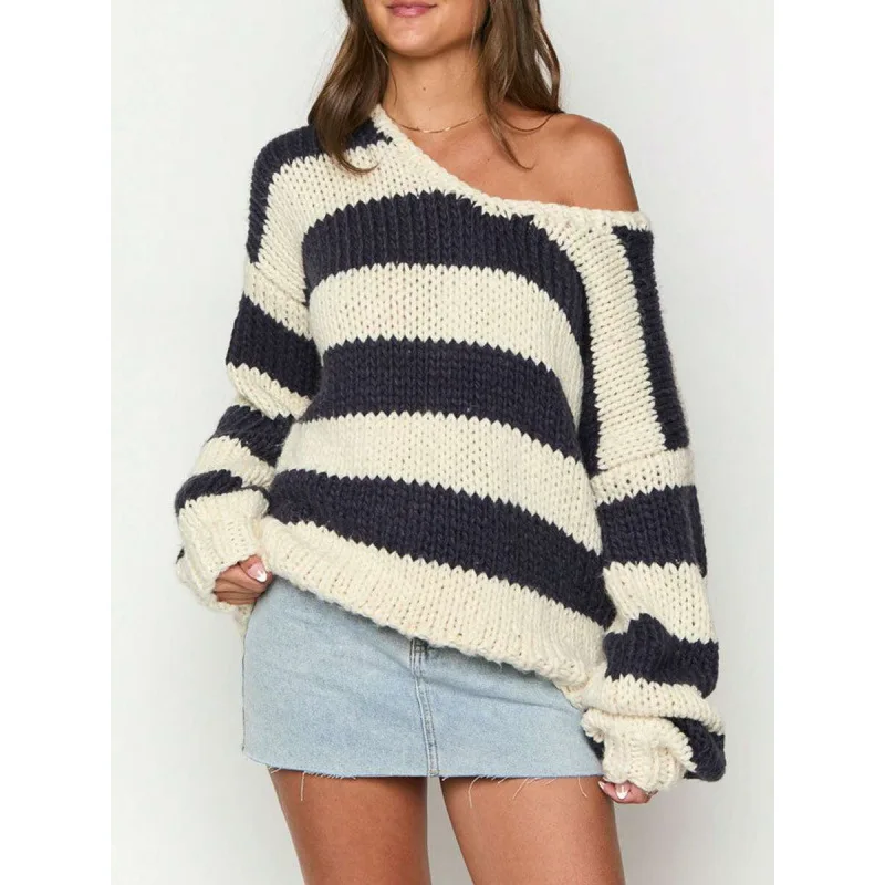 

Striped Knit Sweater Women's Ultra-Thin Spring Fashion Casual Knitted Sweater Online And Offline Same Style X 61763