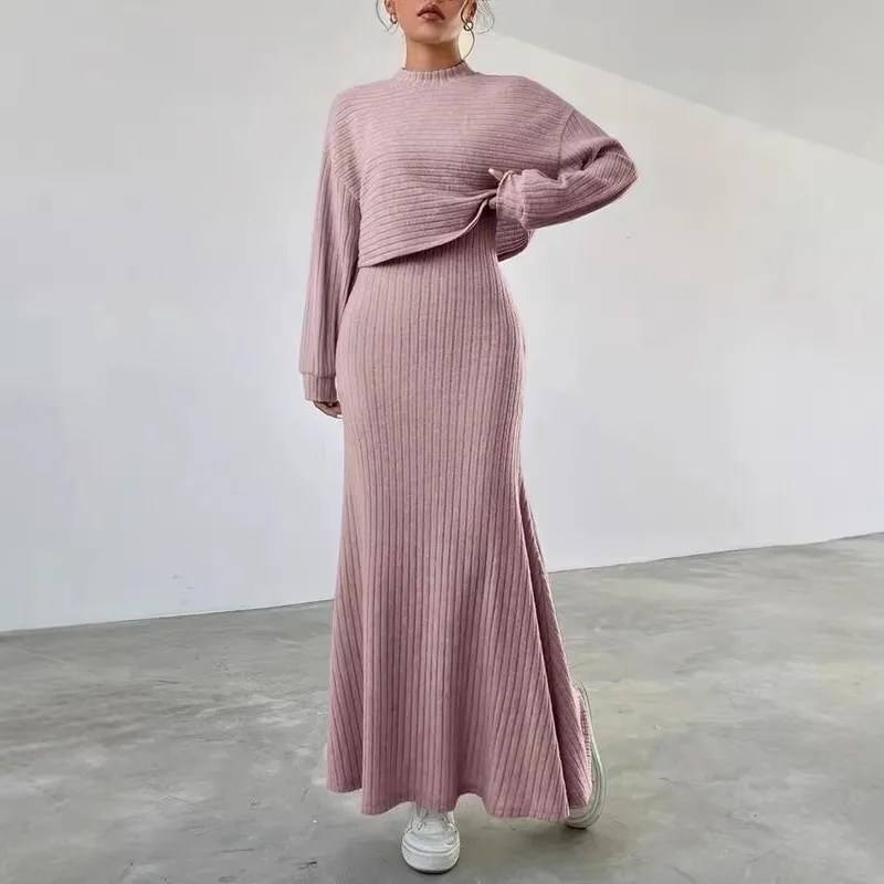 2026 Two Piece Set Cross-border Autumn Hot Sale Solid Color Elegant Two-piece Set Super Long Fashion Casual Vest Fishtail Set