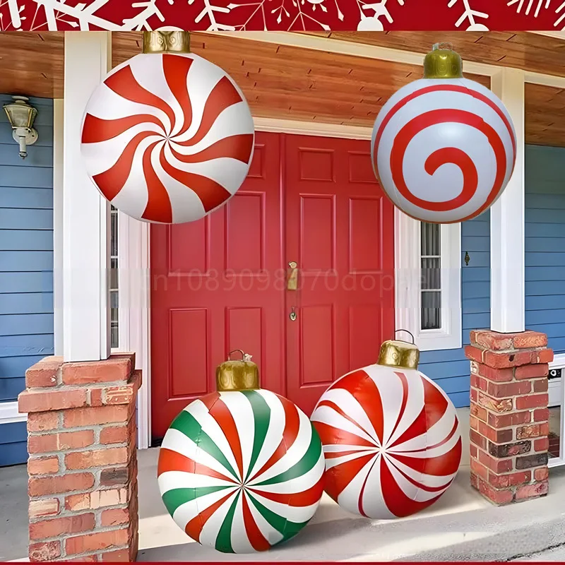 60CM Inflatable Candy Balloon Model Christmas Day Built in LED Light Outdoor Garden Courtyard Festival Party Fun Decoration Prop