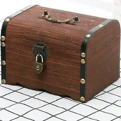 Vintage Treasure Storage Box Wooden Treasure Chest Box Decorative Wood Storage Trunk with Lock