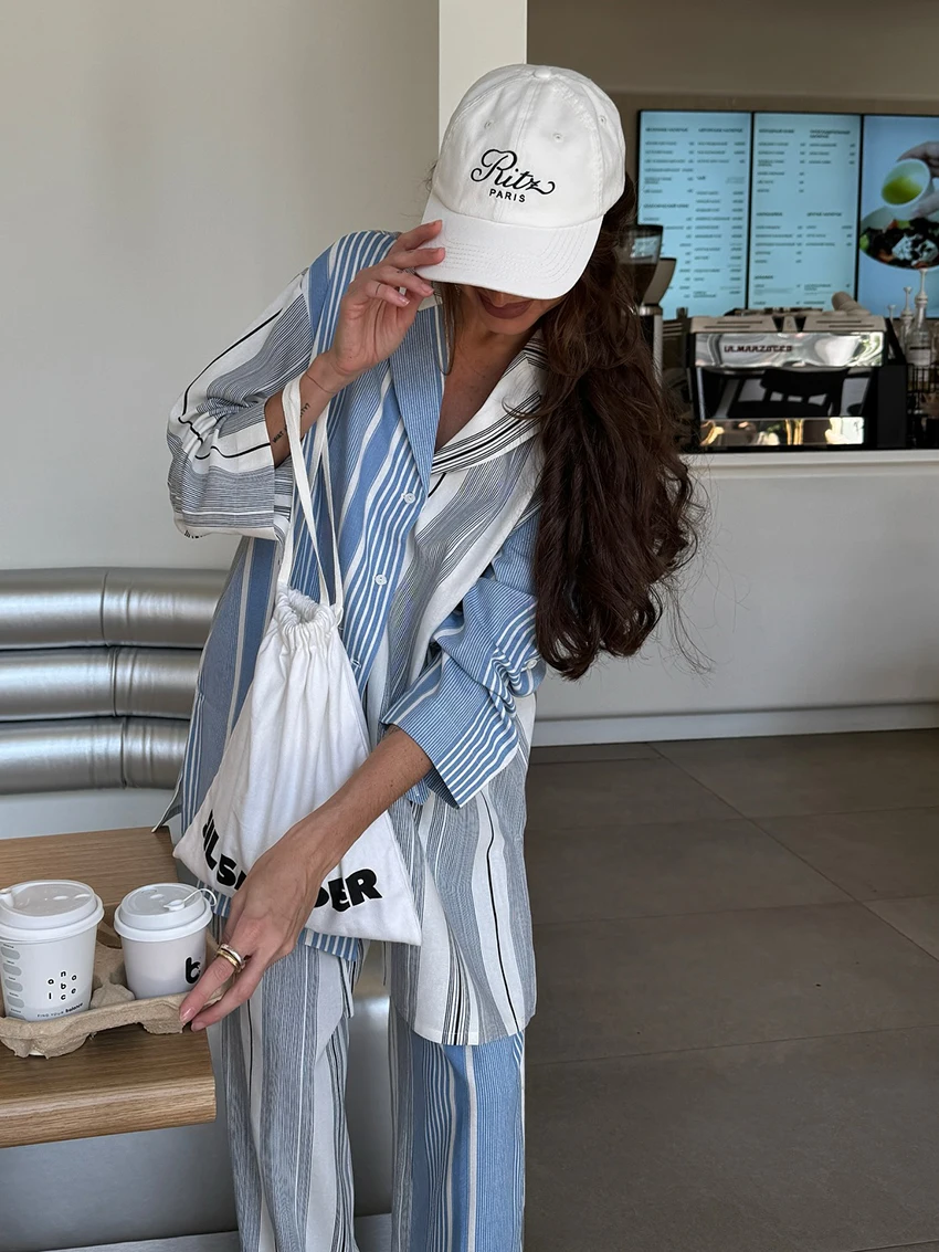 Marthaqiqi Printing Women Sleepwear Set Long Sleeve Nightgowns Sexy Turn-Down Collar Pajamas Pants Casual Ladies Nightwear Suit