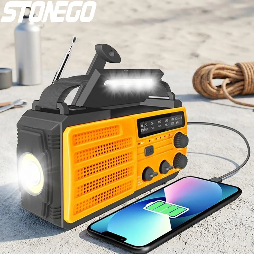 Rechargeable Hand Crank Solar Flashlight LED Emergency Radio Multifunctional Light for Disaster Safety Protection