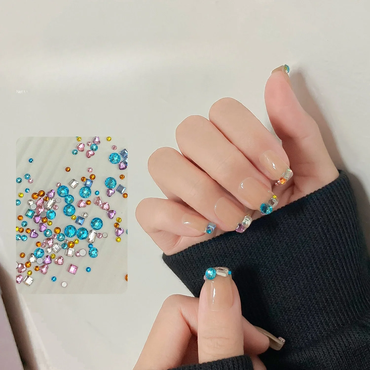 1Box Glitter Diamond Colorful Crystal Nail Art Charms Heart Rhinestones Super Bright Glass Flat Bottom Manicure Accessories