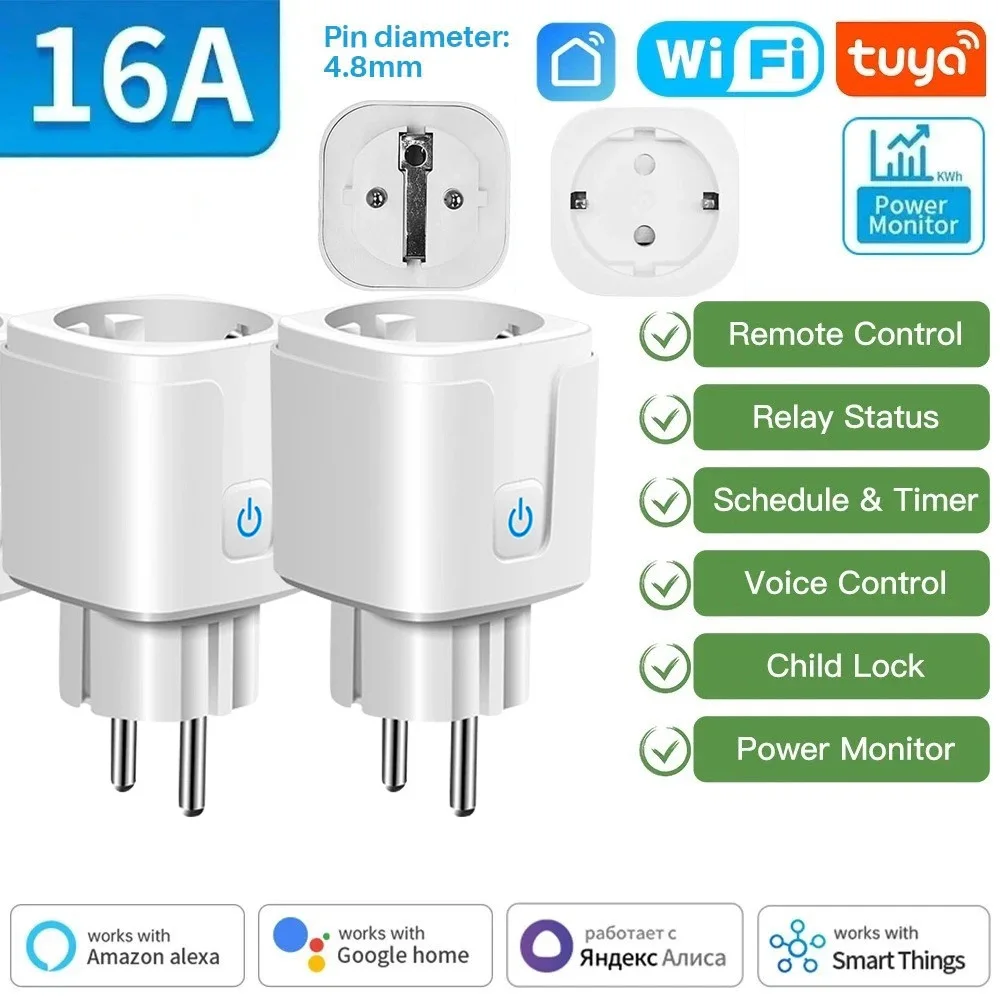 EU WiFi Smart Plug 16A/20A Smart Socket with Power Monitoring Timer Remote APP Voice Control Compatible with Alexa Google Home