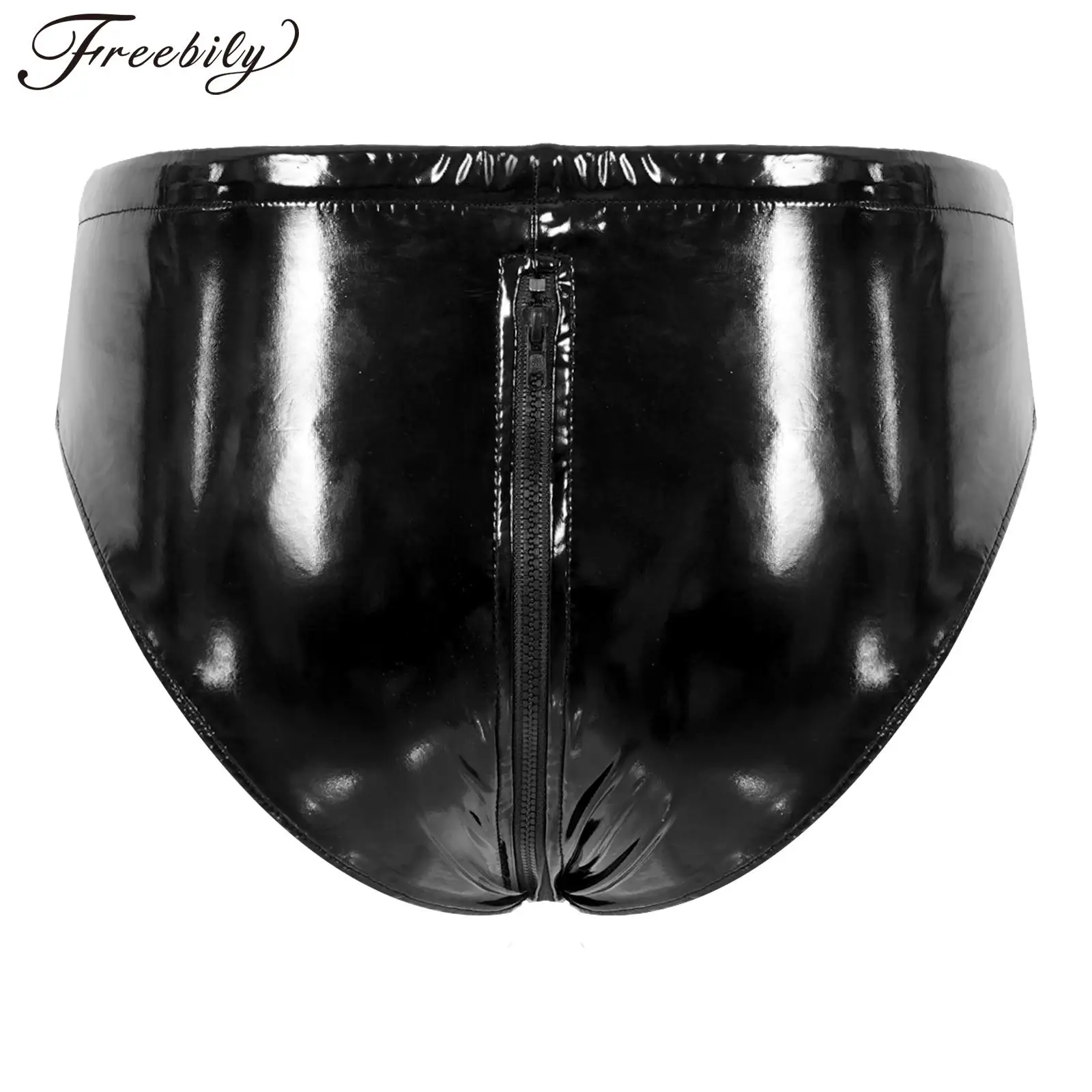 

Мужские трусы из лакированной кожи, нижнее белье Sissy Homme, глянцевые латексные трусы с мокрым эффектом на молнии с низкой талией, Клубная одежда, ночное белье