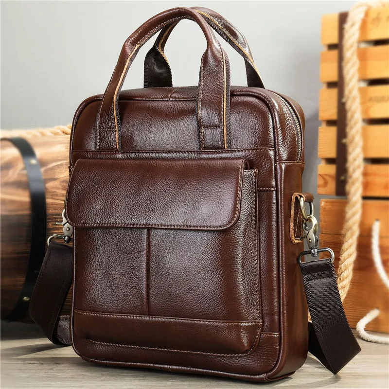 New Fashion Vertical Men\'s Shoulder Bag Genuine Cow Leather Hand Briefcase Cowhide Handbag Business Bags