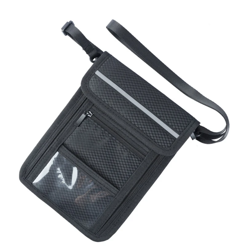 Durable Neck Strip Passport Holder Black Bag with Zipper Travel Wallet Presents