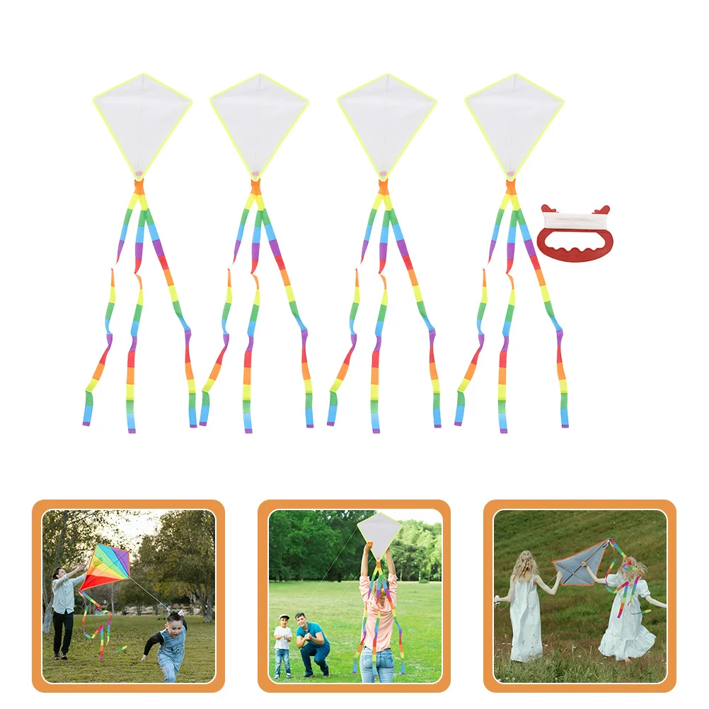 4 pièces bricolage tissu blanc cerfs-volants enfants dessin peinture créative en plein air volant amusant famille artisanat projet enfants cerf-volant drôle dessin cerf-volant