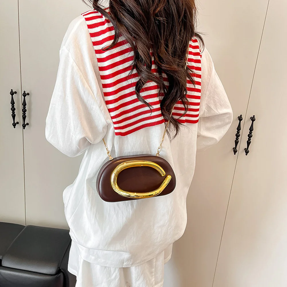 

Women Leather Crossbody Shoulder Bag Solid Color Metal Decoration Evening Bag Hand-held Shoulder Clutch Bag for Wedding Party