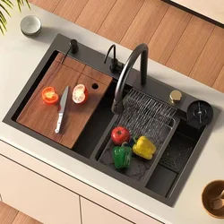 Large waterfall style rain shower dishwasher, 304 stainless steel kitchen sink