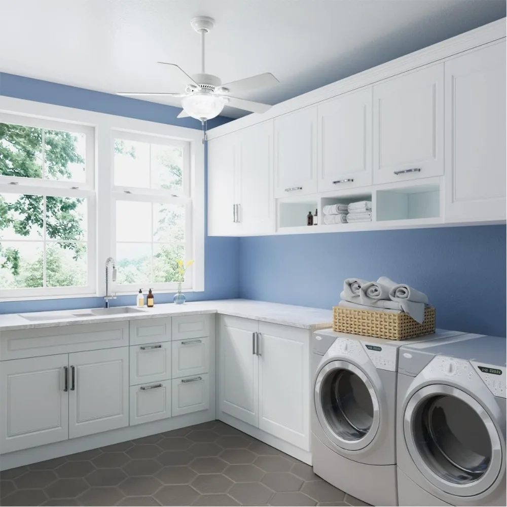 44 inch White Ceiling Fan with LED Light Kit and Pull Chain, CLASSIC CEILING FAN, MULTI-SPEED REVERSIBLE FAN MOTOR