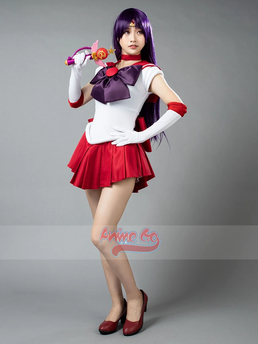 Anime Sailor Mars Hino Rei Strój Cosplay Sukienka Rękawiczki Kokardy Czerwony Kostium dla Kobiet Dorosłych