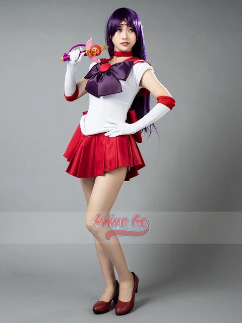 Anime Sailor Mars Hino Rei Strój Cosplay Sukienka Rękawiczki Kokardy Czerwony Kostium dla Kobiet Dorosłych