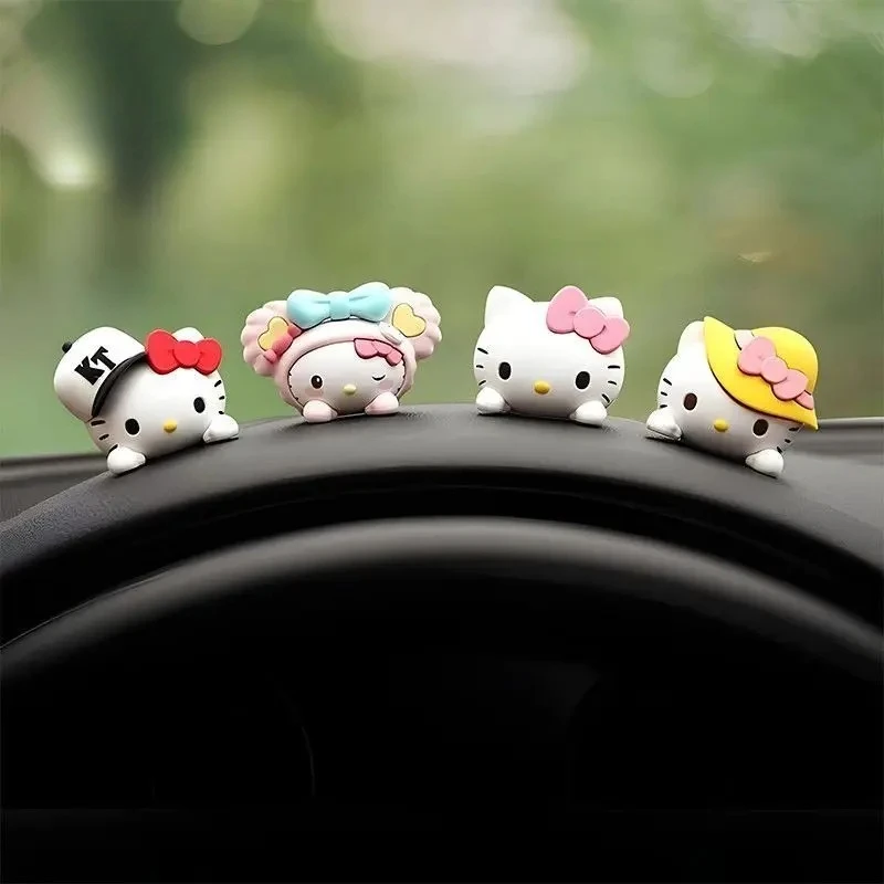 5pcs/set Hello Kitty Car Ornament Series Anime Doll Decoration Cartoon Cute Fun Car Interior Control Cartoon Decoration Toys view 4