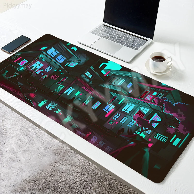 Mousepad besar XXL alas Mouse kantor seni Jepang ikan Koi alas meja komputer bantalan Keyboard alas Mouse Hitam karet Deskpad besar