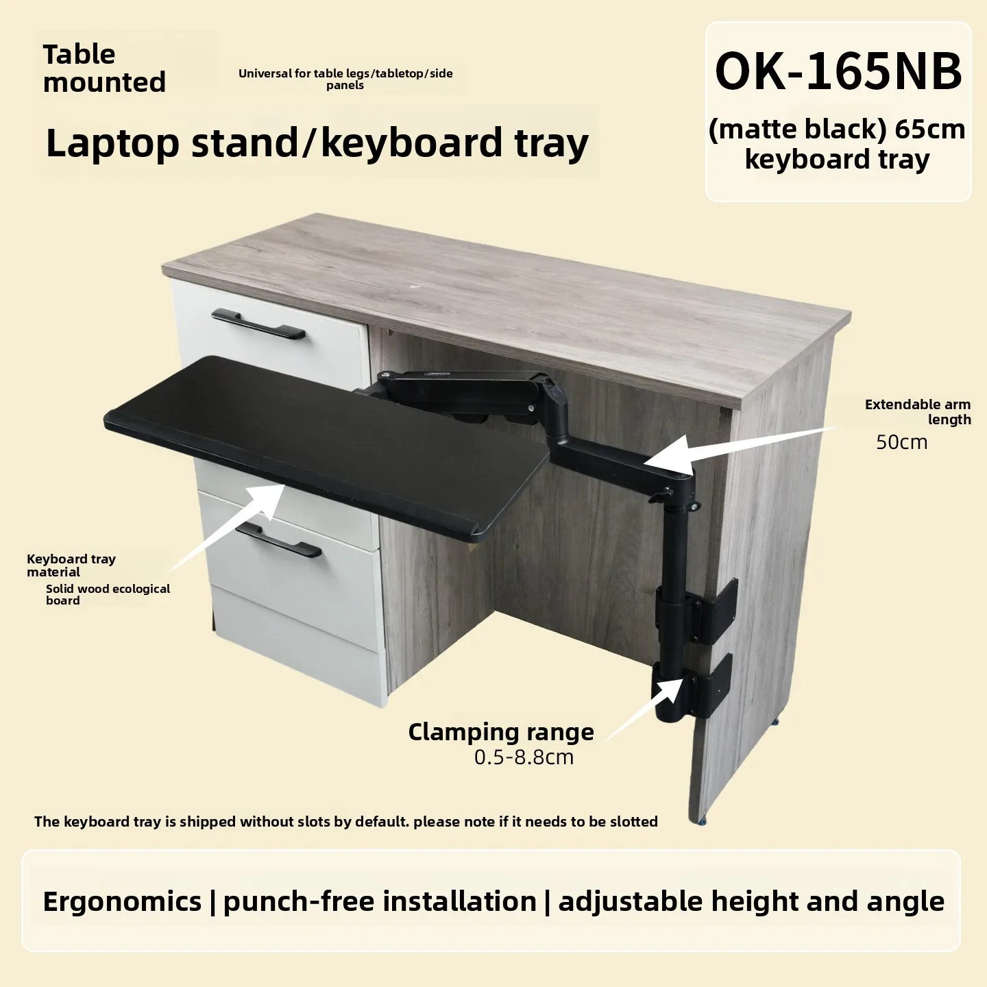 Adjustable Desk Mount Laptop Stand with Gas Spring Foldable Keyboard Tray Rotating Monitor Holder