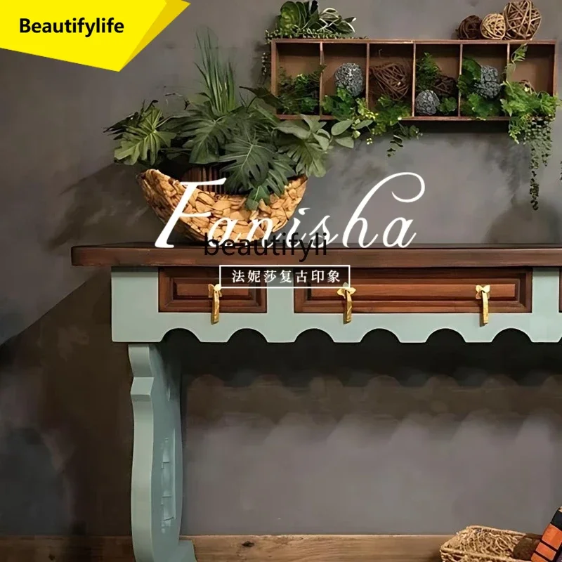 

LL A57 American retro entrance table solid wood light luxury home aisle entrance table against the wall decorative table case