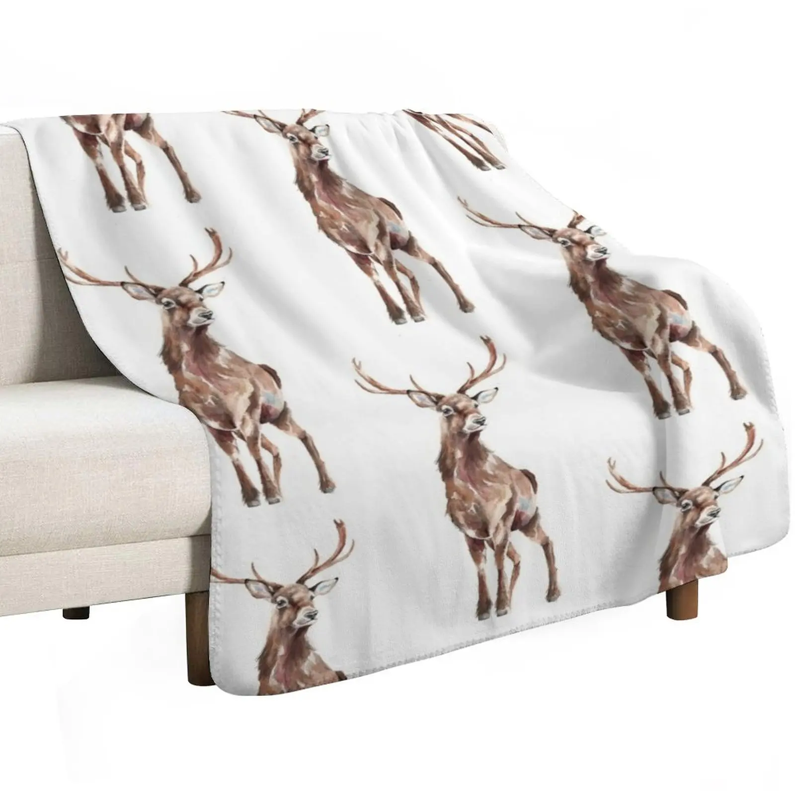 Stag Watercolour Throw Blanket Loose Cute Large Moving Blankets For Sofas For Decorative Sofa Blankets
