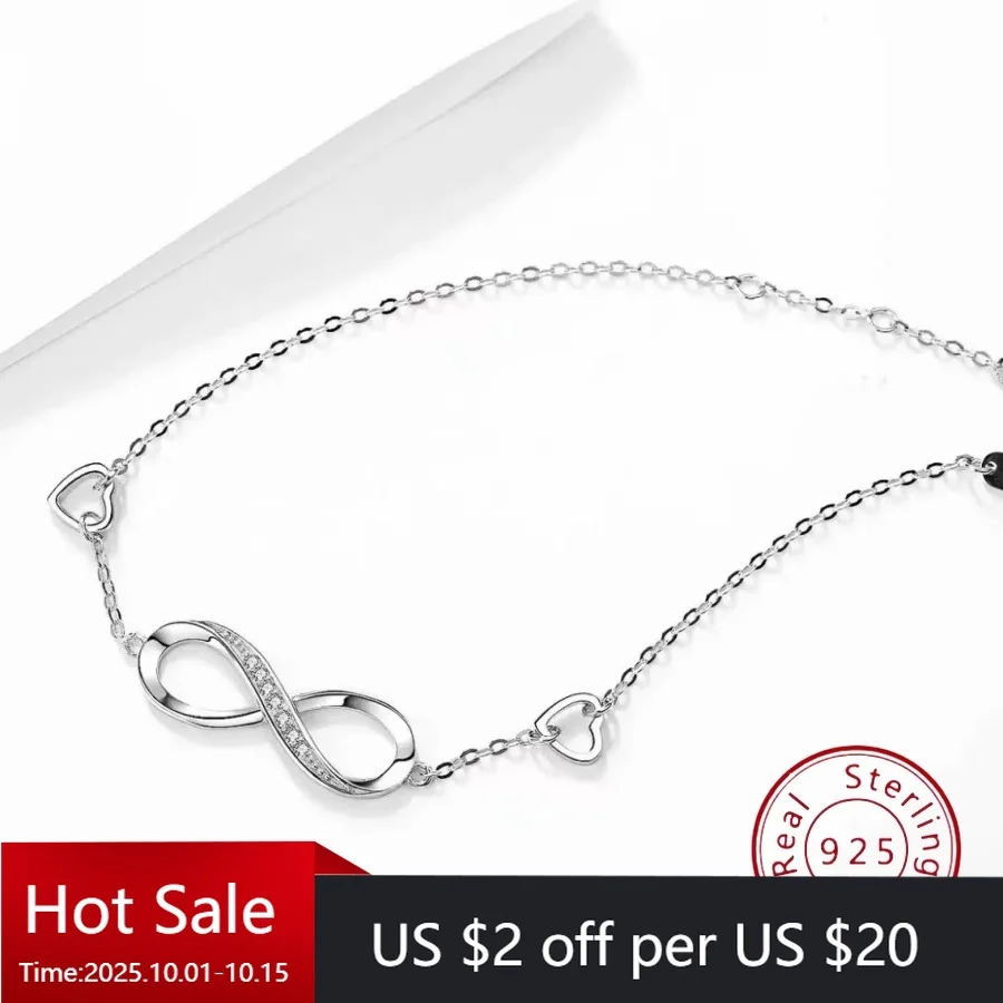 

European & American Cross-Border Bestseller: Niche S925 Sterling Silver Infinity Symbol Heart Micro-Pave Bracelet for Women