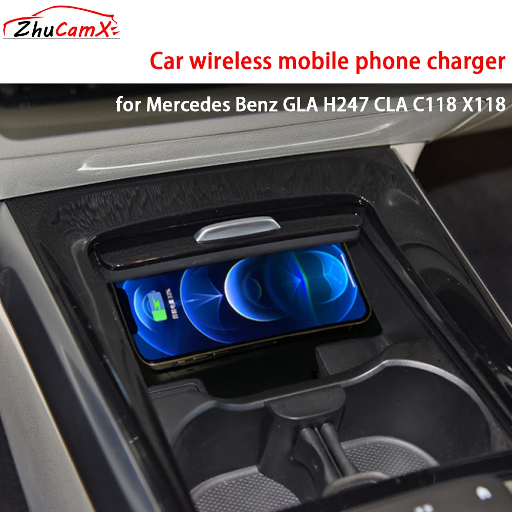 

for Mercedes Benz GLA H247 CLA C118 X118 Center Console Storage Wireless Mobile Phone Charger QI 18W Magsafe Fast Charging Panel