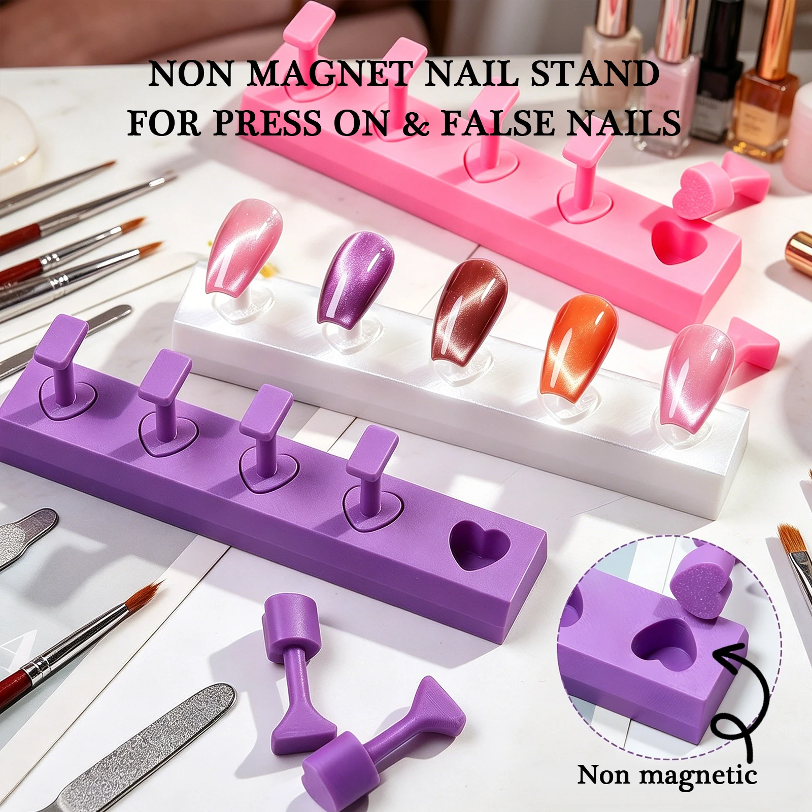 Heart-Shaped Nail Holder - Non-Magnetic White Acrylic Nail Stand, Practice Base & Display Rack, Nail Art Tools for Manicure DIY