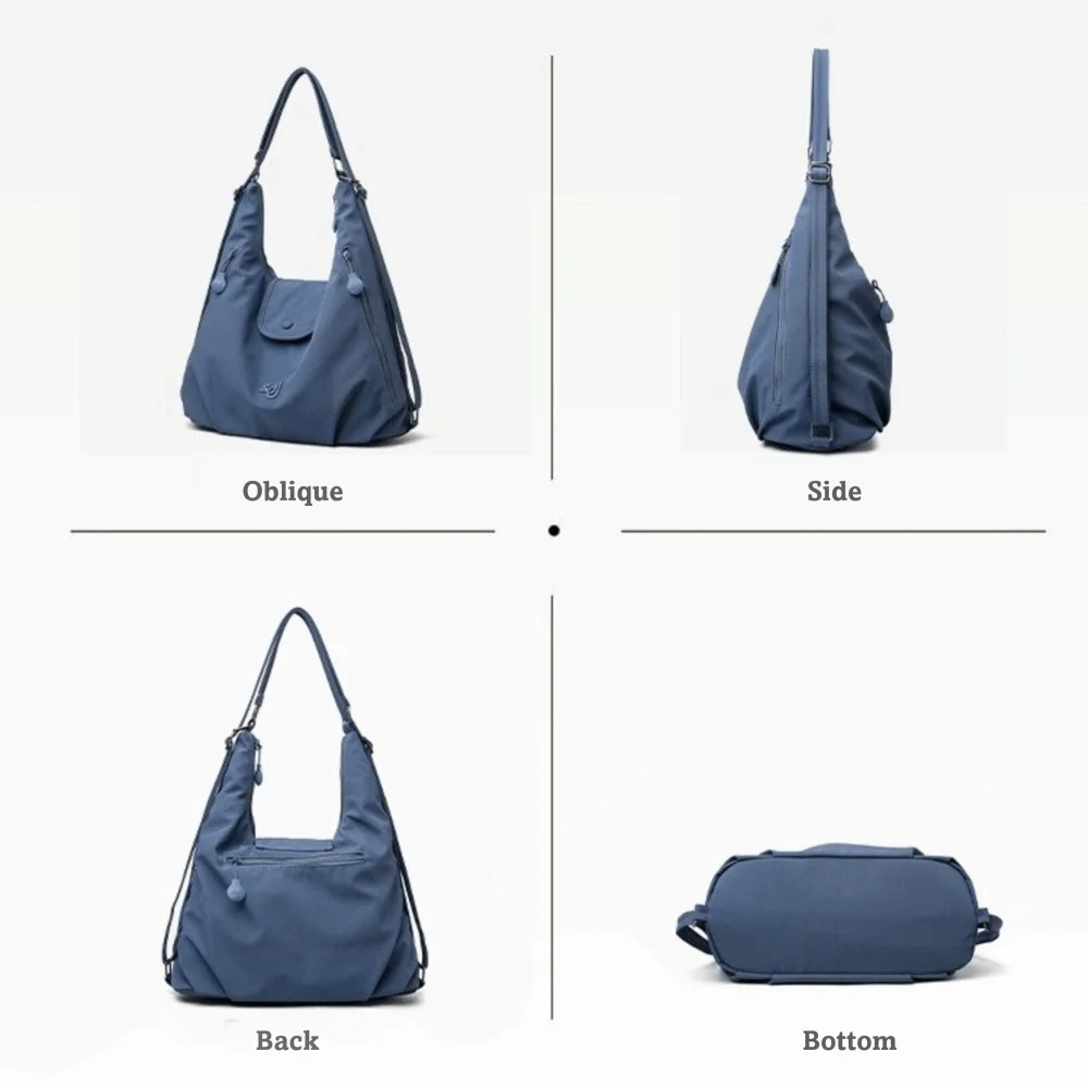 Versatile Multi-Functional Women's Shoulder Bag Solid Color Large Capacity Travel Handbag Nylon Double Strap Backpack for Women