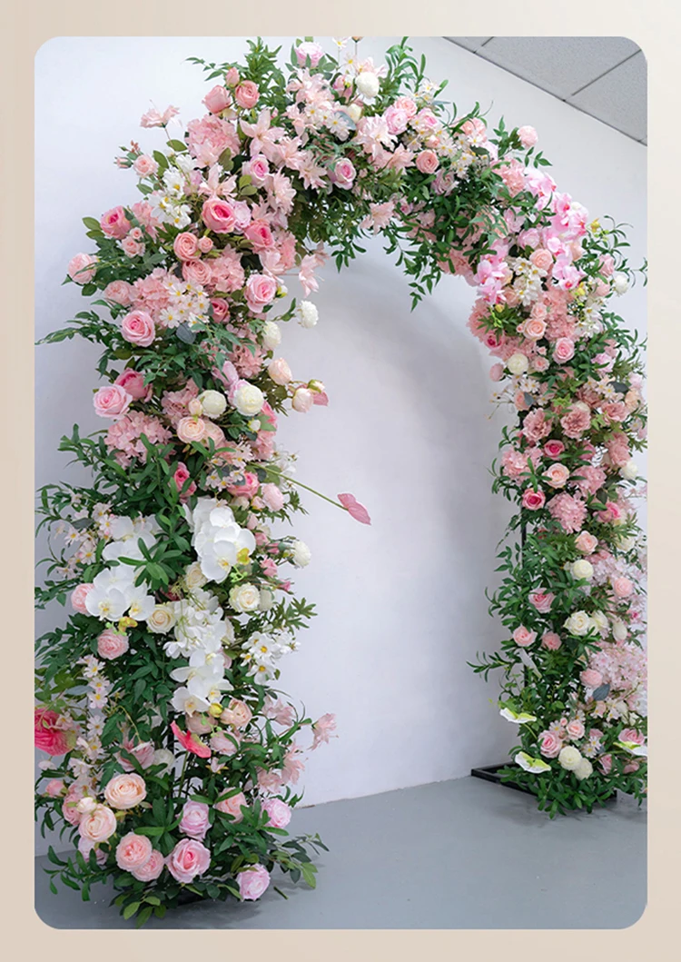 Customized Pink Whie Floral Greenery Arrangement Arch Set for Wedding Backdrop Decoration Event Pary Metat Flower Balloon Stand