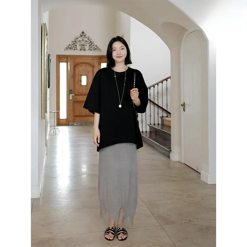 

Свободная хлопковая повседневная футболка с коротким рукавом больших размеров, летний универсальный топ, женский модный комплект, уютный, комфортный, дышащий