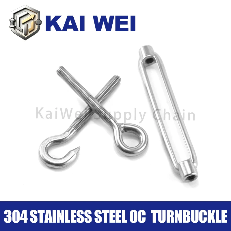 KAIWEI 304 Stainless Steel Turnbuckle Eye Hook M4 M6 M8 Wire Rope Tensioner Adjustable Cable Railing for Shade Sail Outdoor