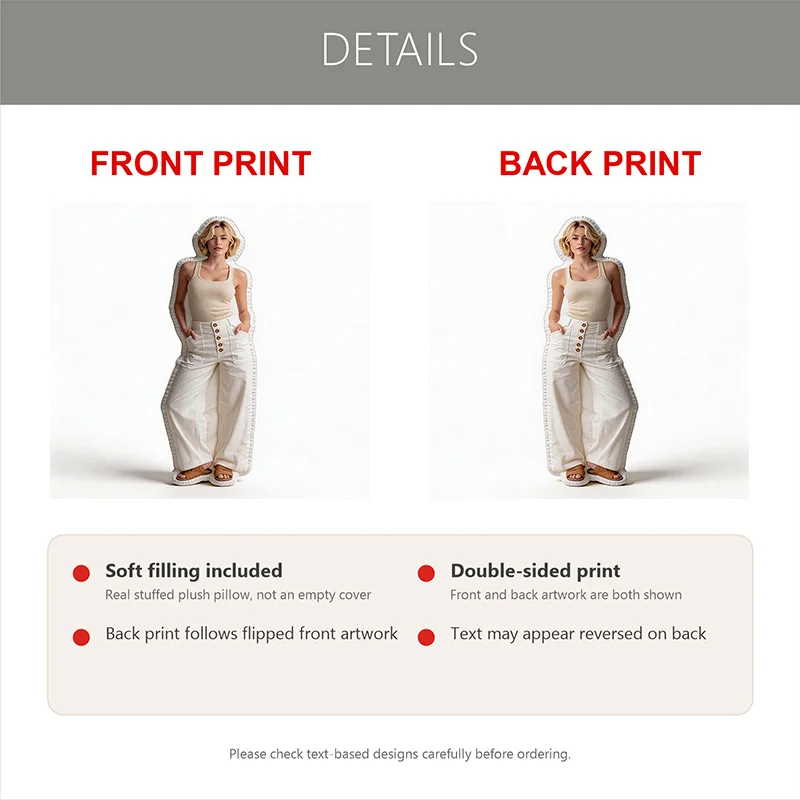 Custom Full Body Photo Shaped Pillow, Personalized Portrait of Woman in Beige Tank Top & White High-Waist Pants Decorative Cushi