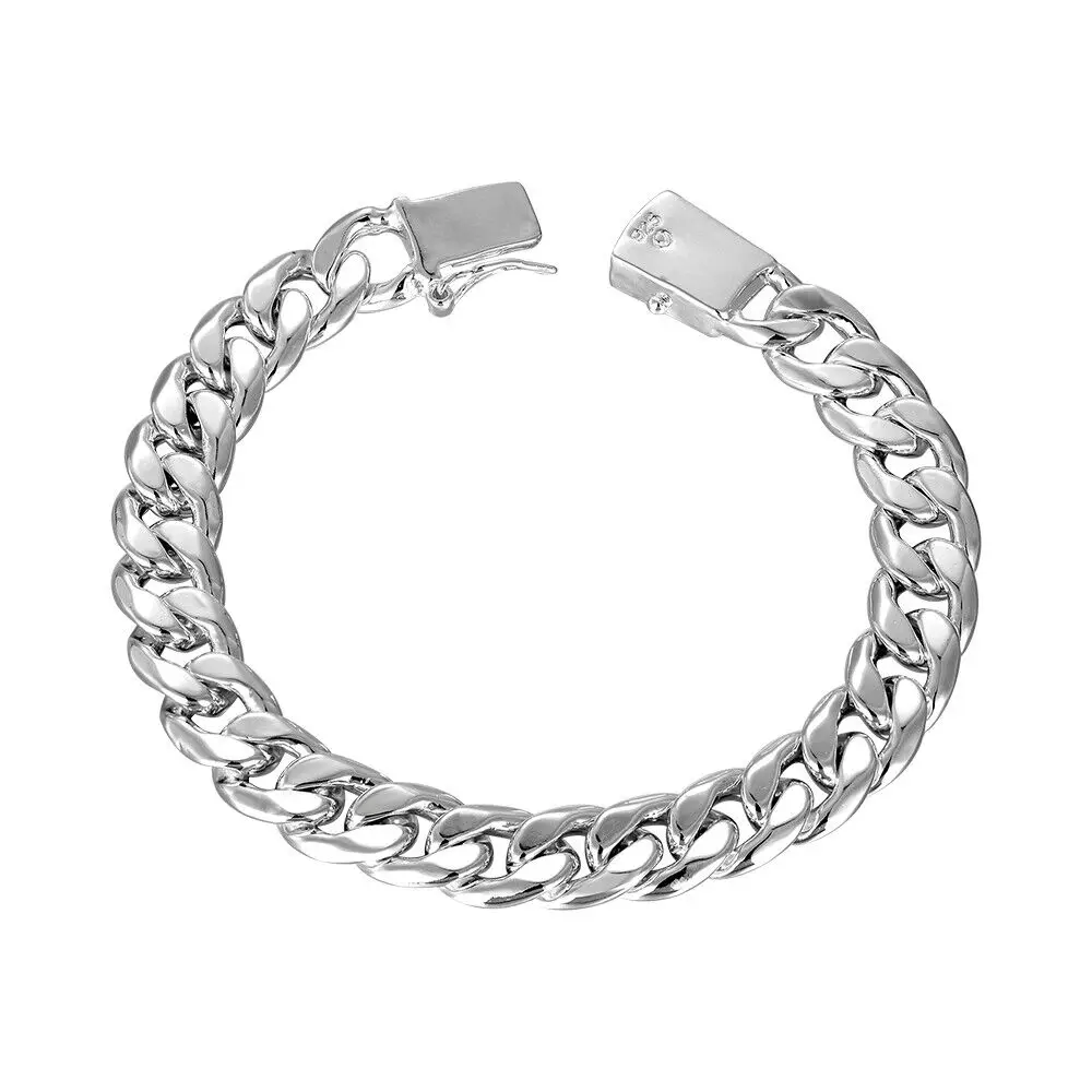 

8 Inch 925 Sterling Silver 10mm Men's Classic Simple Design Cuban Curb Chain Bracelet