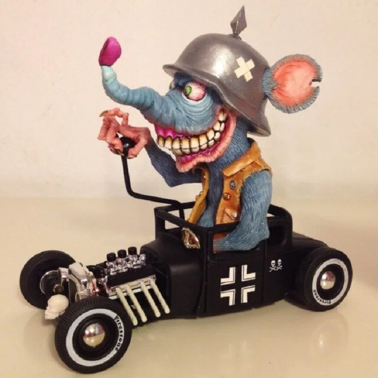 Halloween Rat Crazy Mouse Rat Fink Autoreparateur Beeldjes Hake Head Doll Desktop Decoratie Ontwerp Ambachten Geschenken Sculptuur Model