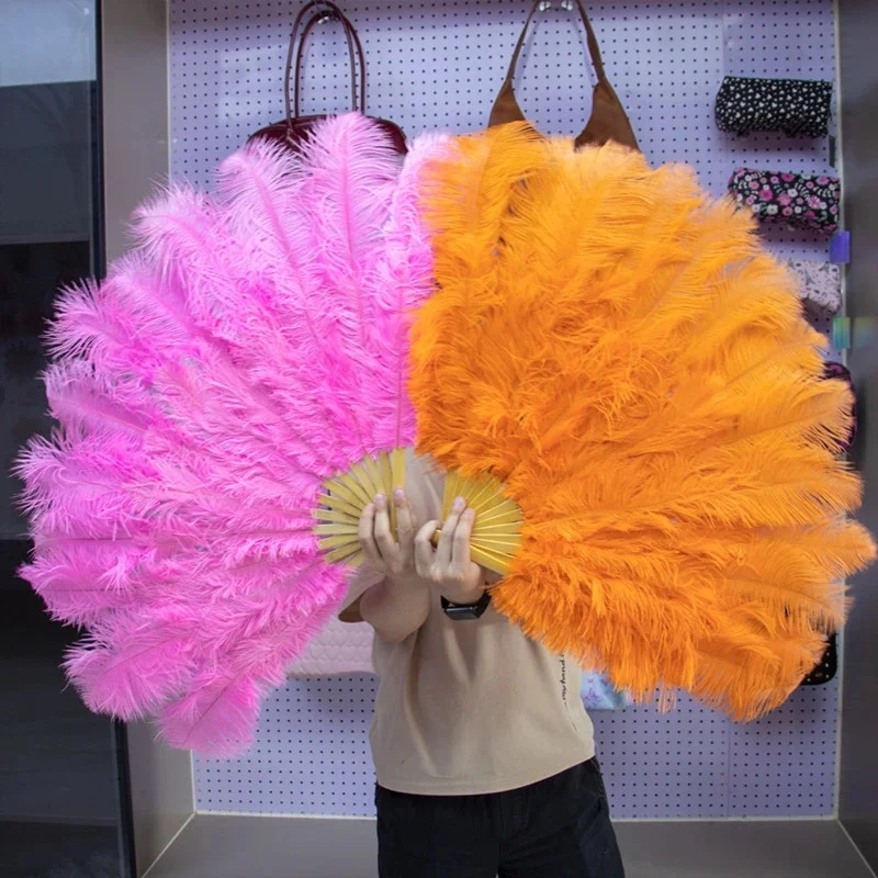 60cm Ostrich Feather Fan Handheld, Dance Fan Stage Performance Concert, Props Fluffy Folding Fans Wedding, Party Costume Decor